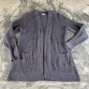 LL Bean Cable Knit Cotton Fisherman Cardigan Dark Gray Button‎ Front Sweater L